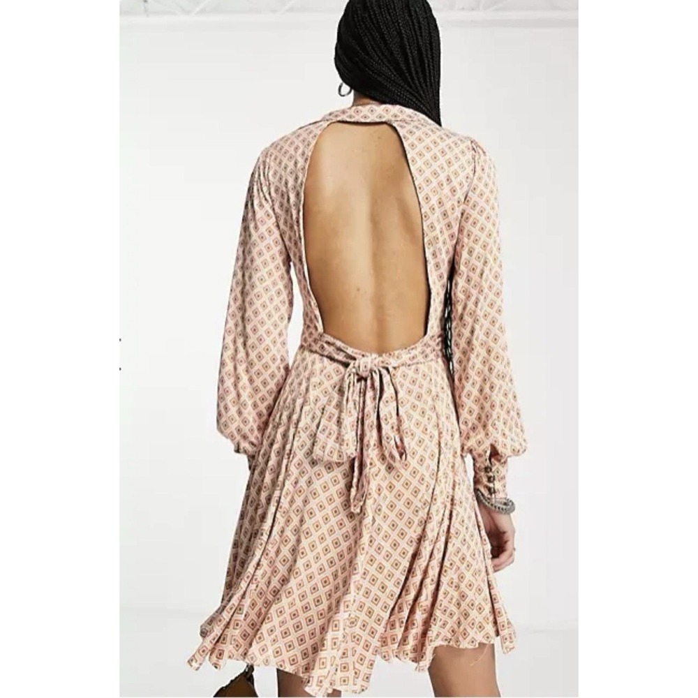 Free People Womens Sz S Ivory Orange Teal Geo Wrap Mini Dress Open Back NWT - Picture 5 of 15